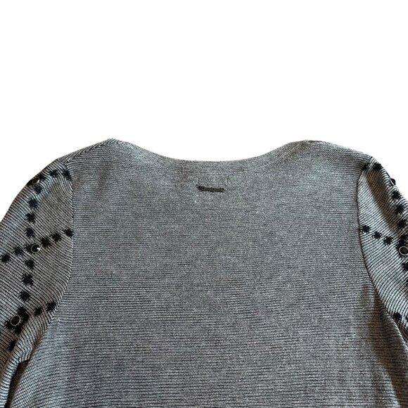 Desigual Grey Pullover Sweater Bohemian Print Stud Stretch Wool Blend Sz Medium - Picture 7 of 12